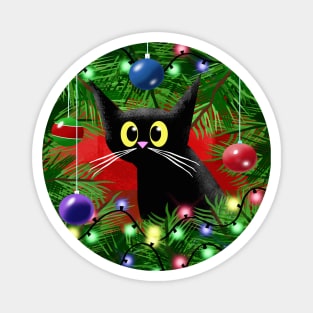 Cat and Christmas Tree Magnet